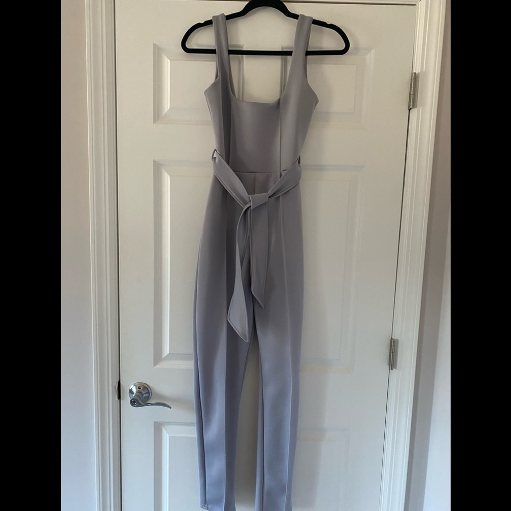Gray Square Neck Sleeveless Jumpsuit